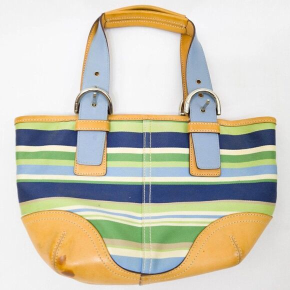 Coach Multicolor Striped Blue Handbag with Tan Detailing  (A3J-9515) - Picture 1 of 6